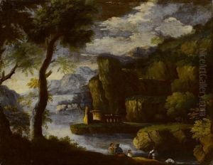 Arkadische Landschaft Mit See Und Figurenstaffage by Pieter the Younger Mulier