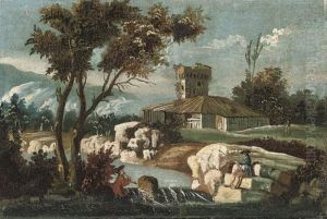 A Wooded River Landscape With
Anglers And A House Beyond; And Awooded River Landscape With Travellers
By A Bridge by Pieter the Younger Mulier
