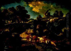 Paesaggio In Tempesta Con Pastori E Armenti