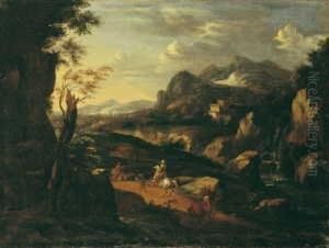 Italienische Gebirgslandschaft Mit Reitern.
