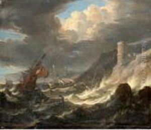 Shipping Off A Rocky Coast In A Storm by Pieter the Younger Mulier