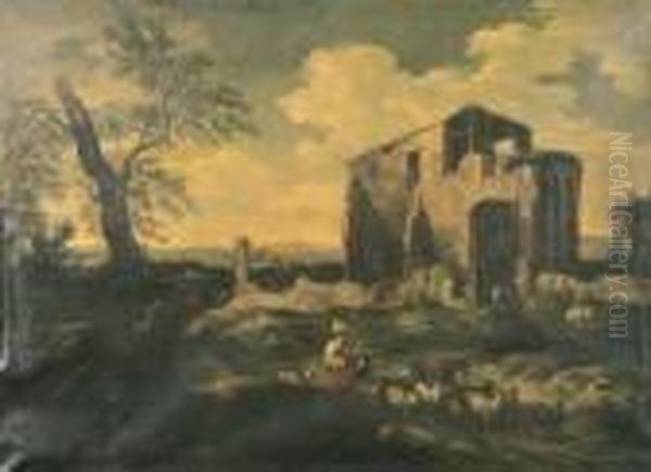 Paesaggio Con Ruderi Ed Astanti - view 1