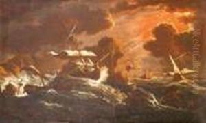 Marina In Tempesta Con Bastimenti by Pieter the Younger Mulier