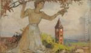 Figura Femminile Entro Paesaggio by Vittorio Cavalleri