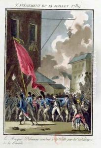 Marquis Bernard Rene Jordan de Launay 1740-89 Governor of the Bastille conducted to the Hotel de Ville by Jean-Francois Janinet
