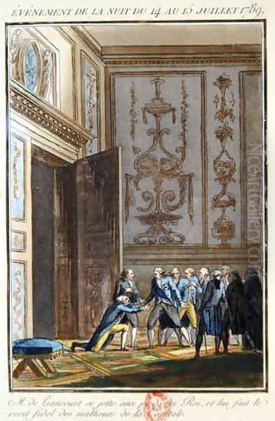 Monsieur de Liancourt 1747-1827 telling Louis XVI 1754-93 at Versailles of the events in Paris on 14th July 1789 - view 1