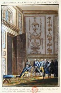 Monsieur de Liancourt 1747-1827 telling Louis XVI 1754-93 at Versailles of the events in Paris on 14th July 1789 by Jean-Francois Janinet