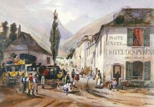 Arrival and Repair of a Stagecoach at Luz on the Road to Barreges by Jean Jacottet