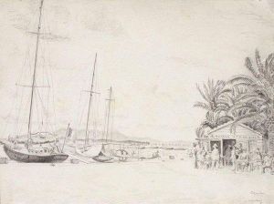 Petit Bar Sur Le Port De Sanary by Edmond Ceria