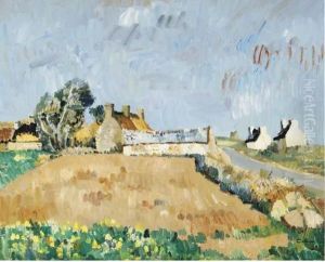 Cottages In A French Landscape by Edmond Ceria