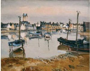 Fond De Petit Port En Bretagne by Edmond Ceria