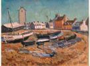 Voiliers Et Barques Echoues Sur La Plage by Edmond Ceria