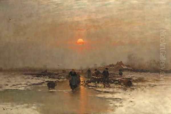 Ice fishing at dusk - view 1