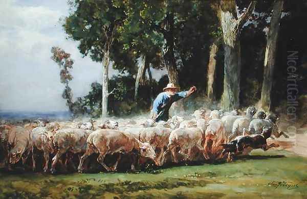 A Shepherd with a Flock of Sheep - view 1
