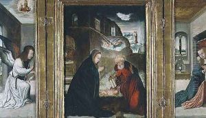 The Birth of Christ Triptych with the Nativity flanked by the Annunciation by Flandes Juan de