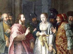 Christ and the Woman Taken in Adultery by Lambert Jacobsz or Jacobs