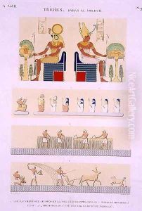 Illustrations of painted boards and murals from the Harps from the 5th Tomb of the Kings of the East by Jollois and Devilliers