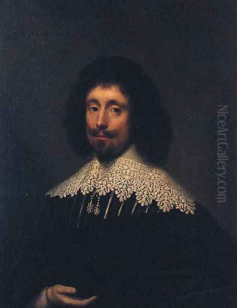 Portrait of a Gentleman, traditionally thought to be James Howell, half-length, in a black and white doublet, white lace collar, and black mantle - view 1
