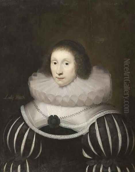 Portrait of Margaret, Lady Heath, wife of Sir Robert Heath, half-length, in a black dress with slashed sleeves and a white ruff, with a rope of pearls - view 1