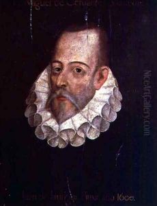 Portrait of Miguel de Cervantes y Saavedra 1547-1615 by Juan de Jauregui y Aguilar