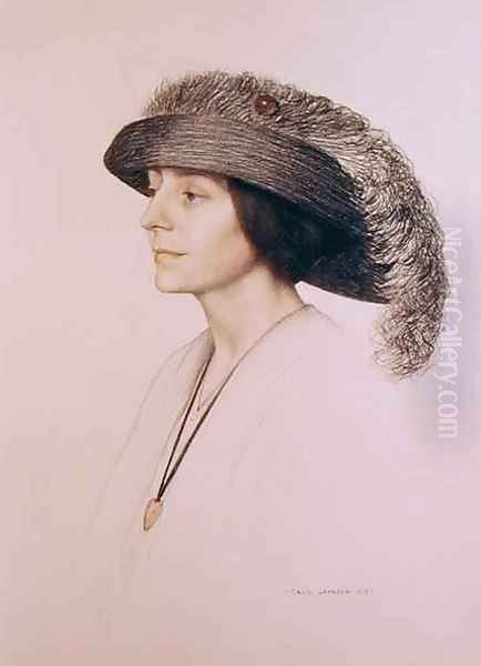 Young Woman Wearing a Feathered Hat - view 1