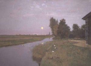Landscape with Ducks on a River by Eugene Jettel