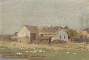 Geese before a farmstead by Eugene Jettel