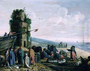 Fisherfolk on the Beach with their Catch by Govaert (Mynheer) Jansz