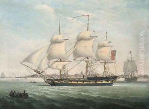 Merchantmen in the Mersey, with the port of Liverpool beyond by John Jenkinson