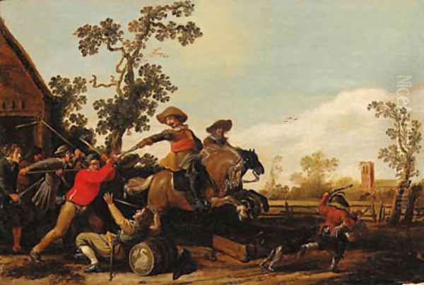 Cavalrymen raiding the Swan Inn - view 1