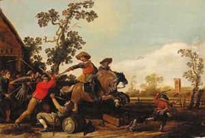 Cavalrymen raiding the Swan Inn