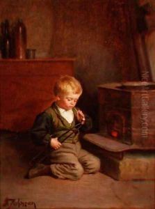 Boy Lighting a pipe by Samuel Frost Johnson