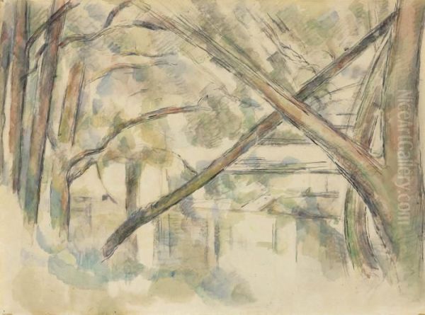 Cezanne Arbres Se Croisant Au Bord De L'eau - view 1