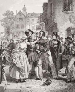 The Press Gang seizing a waterman on Tower Hill on the morning of his marriage day by Alexander Johnston