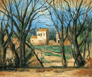Trees And House by Paul Cezanne