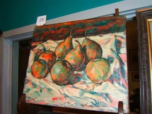 Still Life Of Fruit On A White Cloth by Paul Cezanne