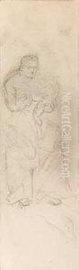 Feuille D'etude, Mere Et Enfant by Paul Cezanne