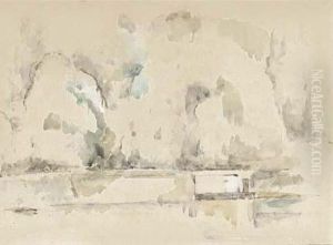 Arbres, Mur Et Surface D'eau by Paul Cezanne