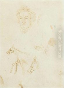 Portrait Et Etude De Tete De Cheval by Paul Cezanne