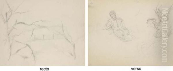 Paysage Aux Arbres (recto); Etudes De Personnages Feminins (verso) - view 1