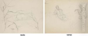 Paysage Aux Arbres (recto); Etudes De Personnages Feminins (verso) by Paul Cezanne