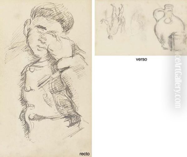 Jeune Homme Assoupi (recto); Etudes: Pot Et Cruche En Terre Et Baigneuse (verso) - view 1