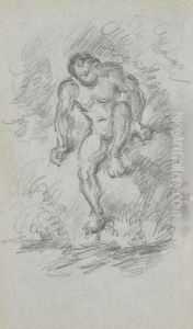 Baigneur Descendant Dans L'eau by Paul Cezanne