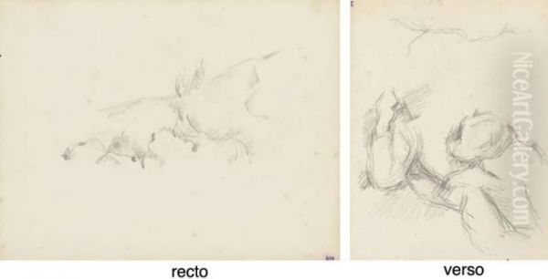 Etude Pour La Montagne Sainte-victoire (recto); Etude D'homme Allonge Lisant (verso) - view 1