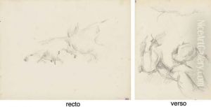 Etude Pour La Montagne Sainte-victoire (recto); Etude D'homme Allonge Lisant (verso) by Paul Cezanne