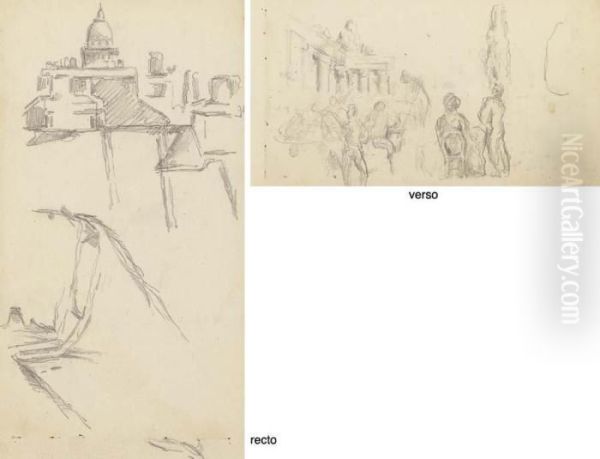 Vue Du Pantheon (recto); Etudes Avec Personnages Et Colonnade (verso) - view 1