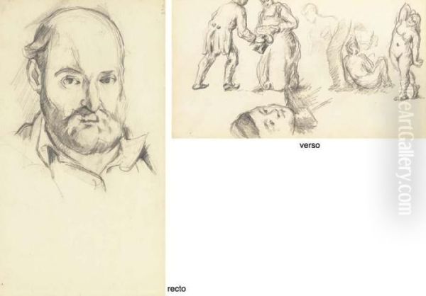 Autoportrait (recto); Trois 
Etudes: Tete De Paul Cezanne Fils, Rencontre D'une Femme Et D'un Homme 
Et Trois Baigneuses (verso) - view 1