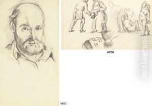 Autoportrait (recto); Trois 
Etudes: Tete De Paul Cezanne Fils, Rencontre D'une Femme Et D'un Homme 
Et Trois Baigneuses (verso) by Paul Cezanne