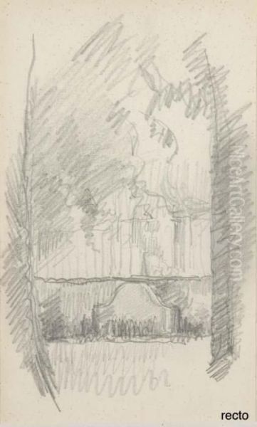 Piece D'eau Au Dauphin Du Jas De Bouffan (recto); Tete D'un Homme Au Chapeau (verso) - view 1