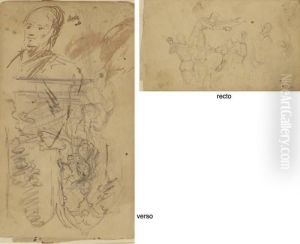 Les Musiciens (recto); Etudes: 
Personnage Devant Des Arches Gothiques, Portrait De Marie, Soeur De 
L'artiste Et Buste D'homme (verso) by Paul Cezanne